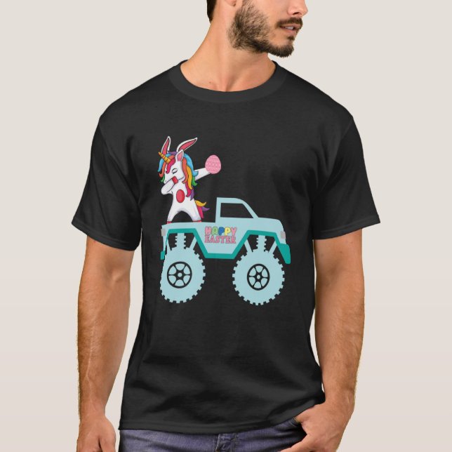 Easter Bearded Dragon Bunny Riding Monster Truck T T-Shirt (Front)