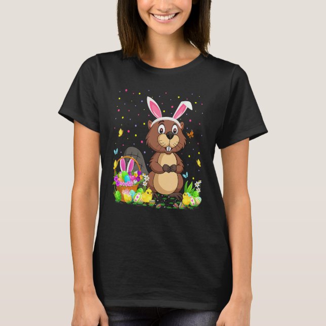Easter Beaver Bunny Egg Hunting Beaver Easter Sund T-Shirt (Front)