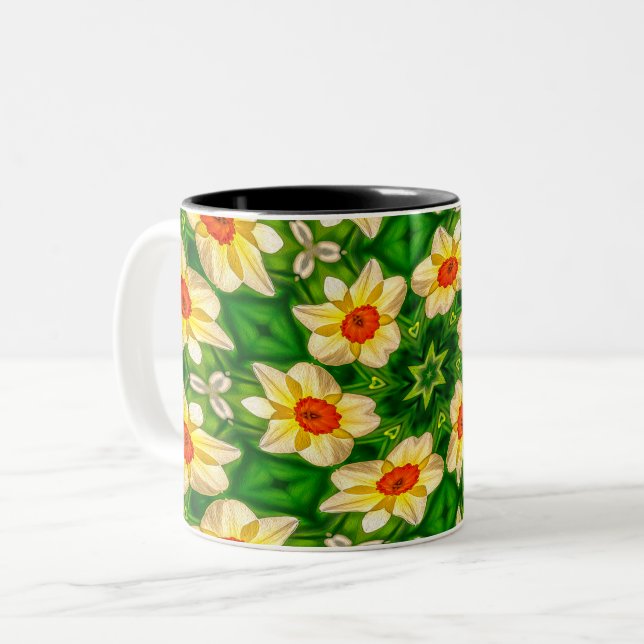 Easter Bell Flowers Pattern Two-Tone Coffee Mug (Front Left)
