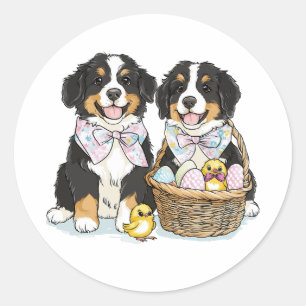 Easter Bernese Mountain Dogs Classic Round Sticker