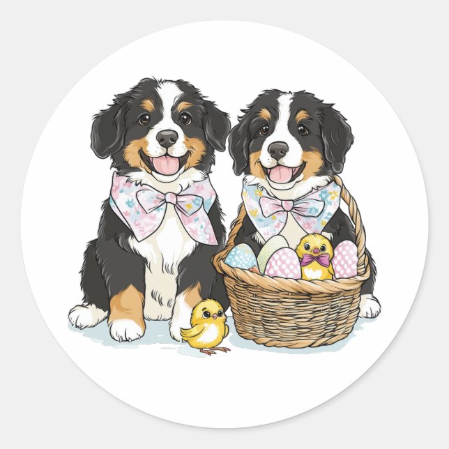 Easter Bernese Mountain Dogs Classic Round Sticker (Front)