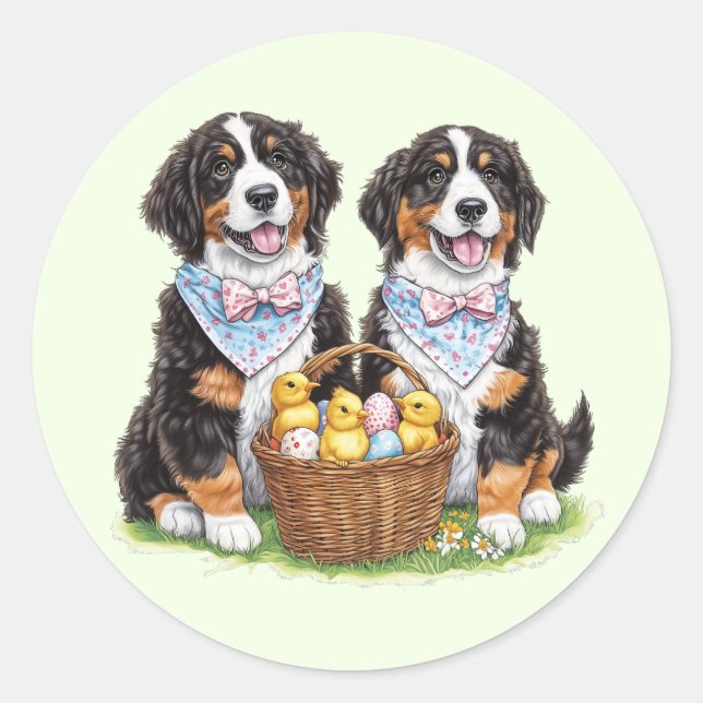 Easter Bernese Mountain Dogs Classic Round Sticker (Front)