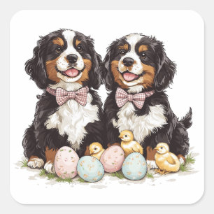 Easter Bernese Mountain Dogs Easter Eggs Square Sticker