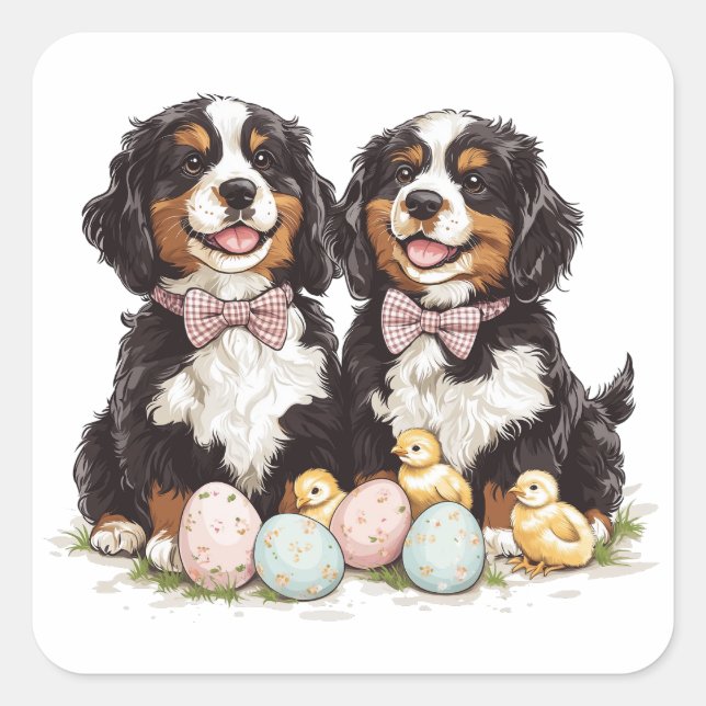 Easter Bernese Mountain Dogs Easter Eggs Square Sticker (Front)