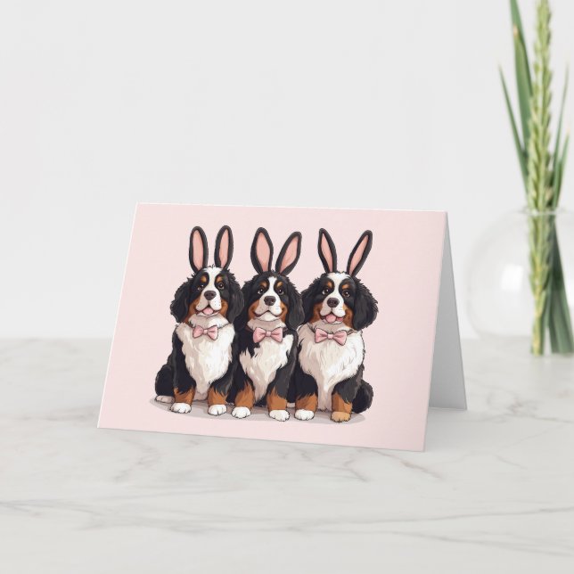 Easter Bernese Mountain Dogs Holiday Card (Front)