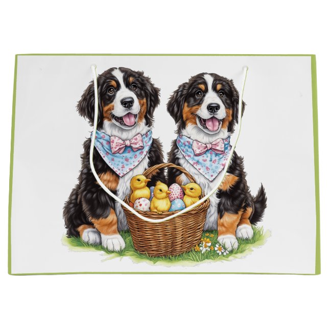 Easter Bernese Mountain Dogs Large Gift Bag (Front)