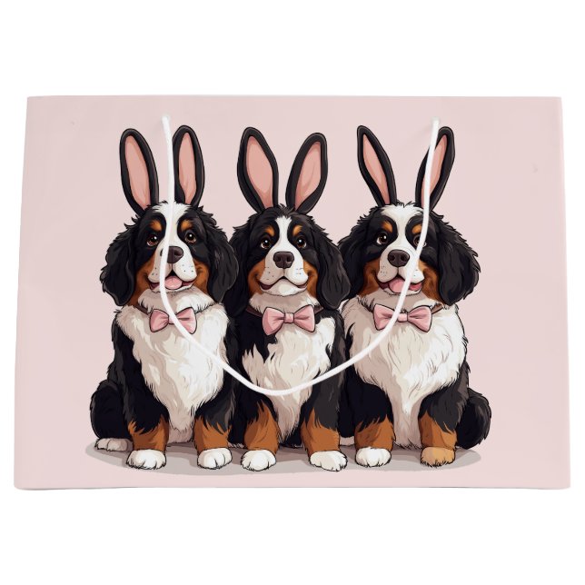 Easter Bernese Mountain Dogs Large Gift Bag (Front)