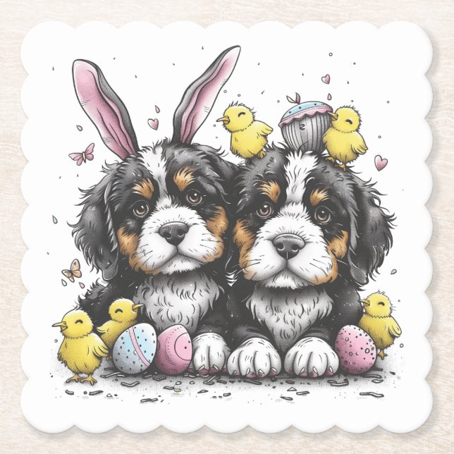 Easter Bernese Mountain Dogs Paper Coaster (Front)