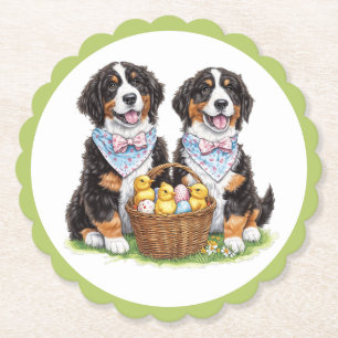Easter Bernese Mountain Dogs Paper Coaster