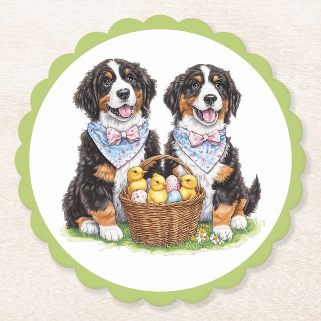 Easter Bernese Mountain Dogs Paper Coaster (Front)