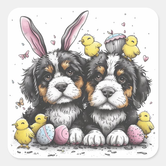 Easter Bernese Mountain Dogs Square Sticker (Front)