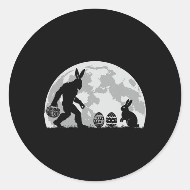 Easter Bigfoot Bunny Rabbit Egg Hunting  Classic Round Sticker (Front)