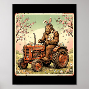 Easter bigfoot bunny tractor funny spring poster