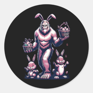 Easter Bigfoot With Bunny And Egg Bysket Festive C Classic Round Sticker