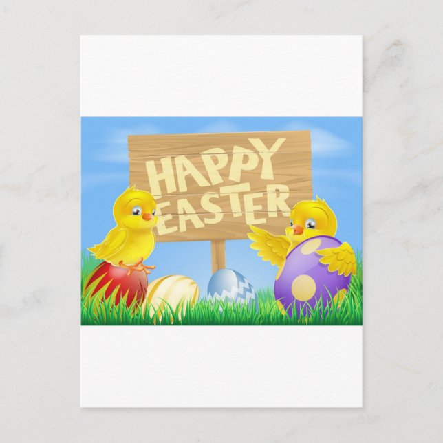 Easter birds and eggs with sign holiday postcard (Front)