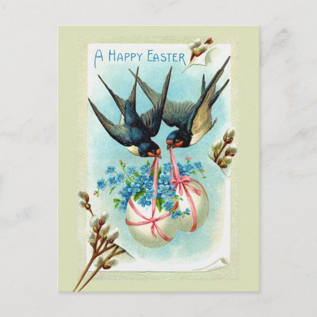 Easter birds holiday postcard (Front)