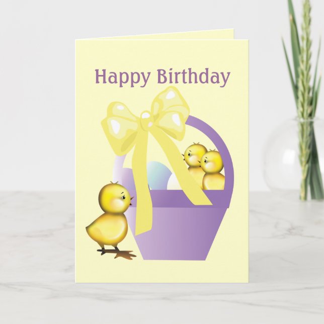 Easter Birthday Basket Chicks Greeting Card (Front)