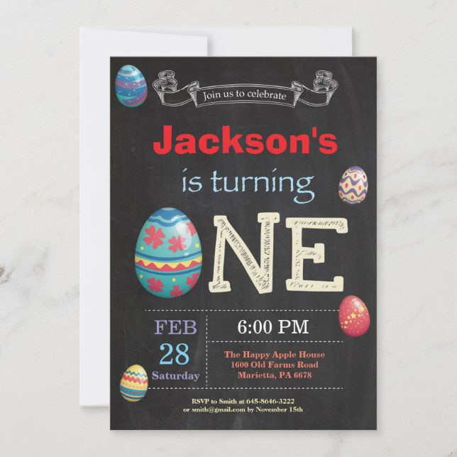 Easter birthday Boy Easter Egg first 1st bday Invitation (Front)