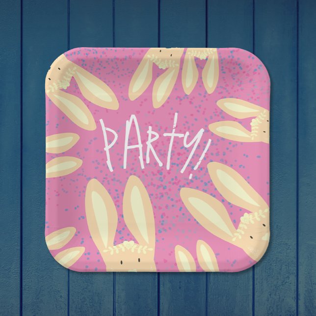 Easter Birthday Fun Bunny Pastel Pink Dots Party  Paper Plate (Creator Uploaded)