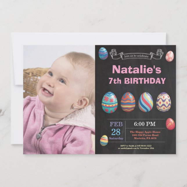 Easter birthday Girl Easter Egg Photo Birthday Invitation (Front)