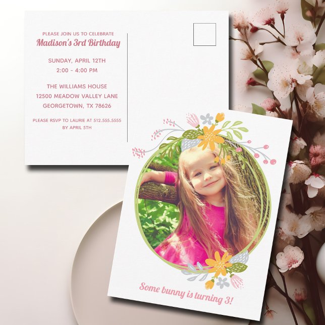 Easter Birthday Party Girl Photo Pink Invitation Postcard (Creator Uploaded)