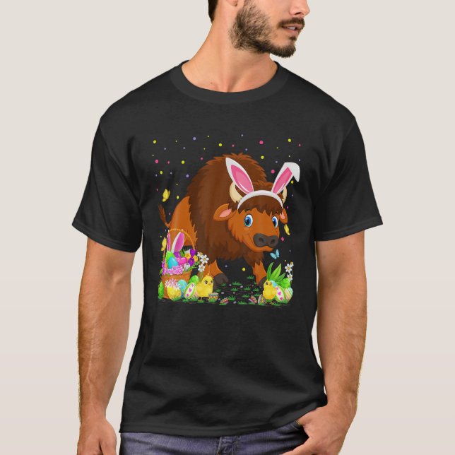 Easter Bison Bunny Egg Hunting Bison Easter Sunday T-Shirt (Front)