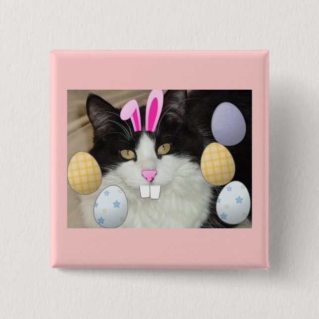Easter Black and White Cat 15 Cm Square Badge (Front)