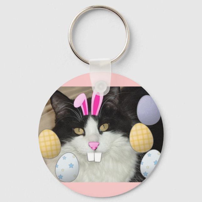 Easter Black and White Cat Key Ring (Front)