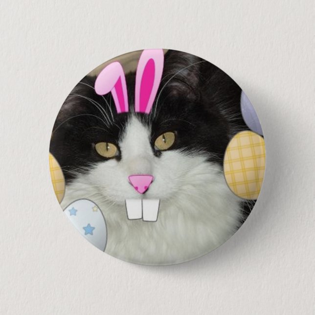 Easter Black and White Kitty Cat 6 Cm Round Badge (Front)