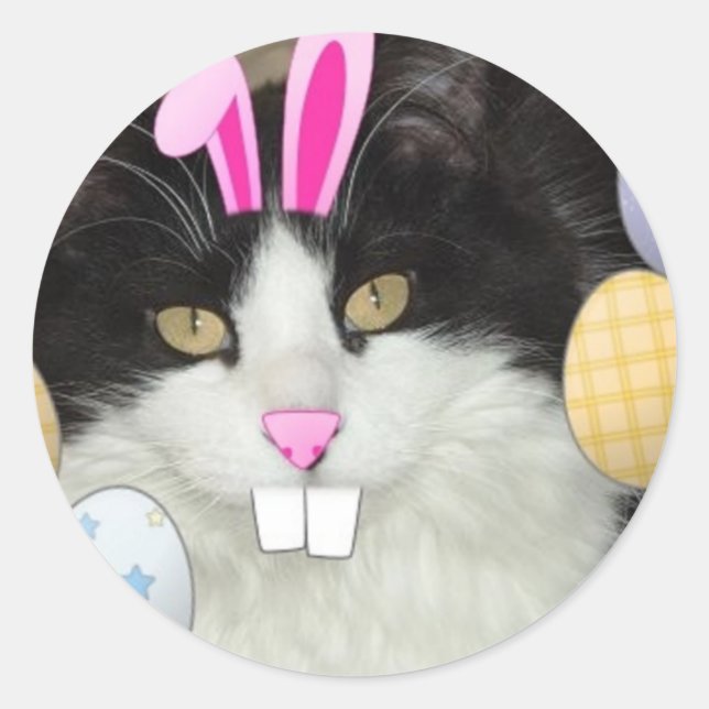 Easter Black and White Kitty Cat Classic Round Sticker (Front)