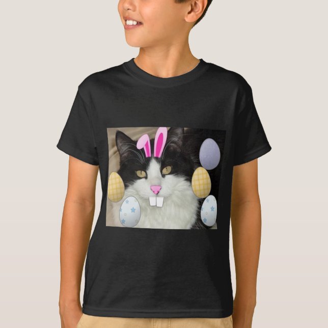 Easter Black and White Kitty Cat T-Shirt (Front)