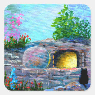 Easter Black Cat Creationarts Square Sticker