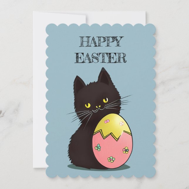 Easter black cat flat holiday card (Front)