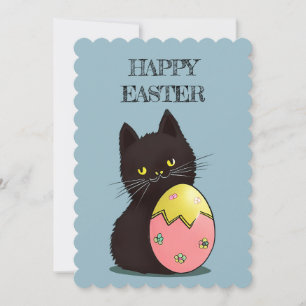 Easter black cat flat holiday card