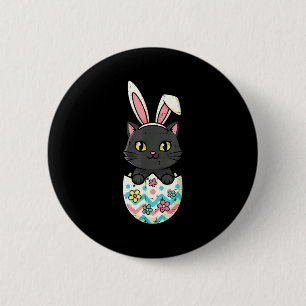 Easter black cat in egg cute kitten girls kids 6 cm round badge