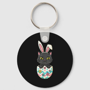 Easter black cat in egg cute kitten girls kids key ring