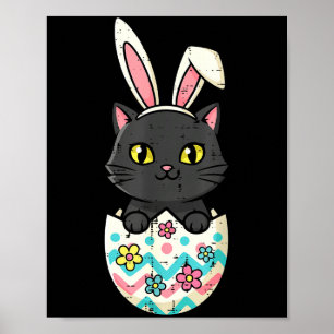 Easter black cat in egg cute kitten girls kids poster
