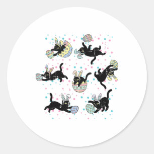 Easter Black Cat Poses Bunny Ears Eggs Cute Girls  Classic Round Sticker