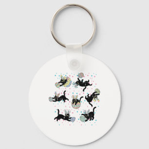 Easter Black Cat Poses Bunny Ears Eggs Cute Girls Key Ring