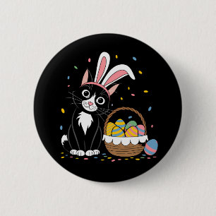 Easter Black Cat Tuxedo Rabbit Bunny Ears Eggs 6 Cm Round Badge