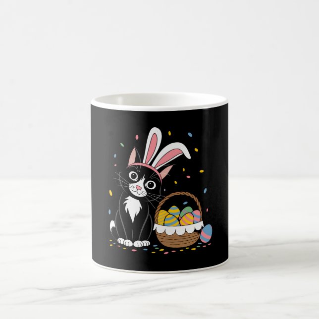 Easter Black Cat Tuxedo Rabbit Bunny Ears Eggs Coffee Mug (Center)