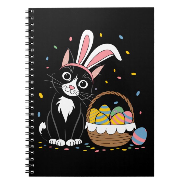 Easter Black Cat Tuxedo Rabbit Bunny Ears Eggs Notebook (Front)