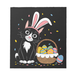 Easter Black Cat Tuxedo Rabbit Bunny Ears Eggs Notepad