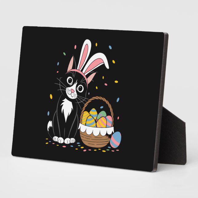 Easter Black Cat Tuxedo Rabbit Bunny Ears Eggs Plaque (Side)