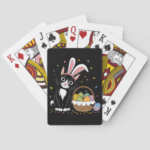 Easter Black Cat Tuxedo Rabbit Bunny Ears Eggs Playing Cards
