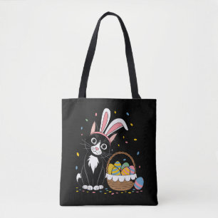 Easter Black Cat Tuxedo Rabbit Bunny Ears Eggs Tote Bag