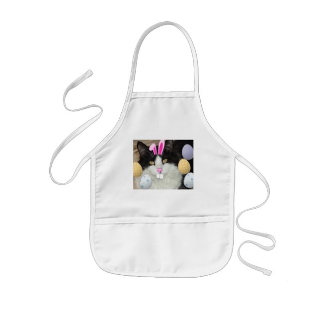 Easter Black & White Cat Kids Apron (Front)