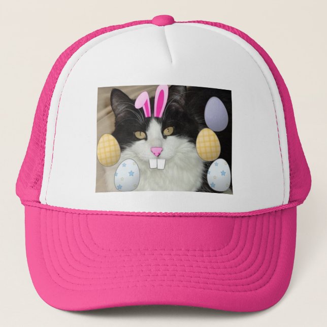 Easter Black & White Cat Trucker Hat (Front)