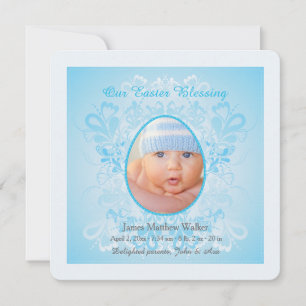 Easter Blessing Blue Photo Birth Announcement