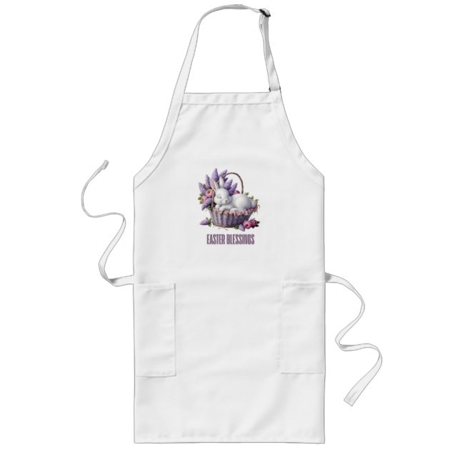 Easter Blessing – Bunny & Flower Basket Delight Long Apron (Front)